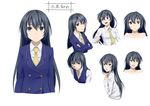  blazer breasts character_sheet copyright_request crossed_arms highres iyakun jacket long_hair medium_breasts necktie nude school_uniform simple_background sweater_vest upper_body white_background 