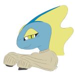 absurd_res anthro clothed clothing generation_8_pokemon hi_res inteleon looking_at_viewer male nintendo pokemon pokemon_(species) reptile savo scalie simple_background smile solo sweater topwear