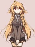  bad_id bad_pixiv_id blush breasts endou_chihiro large_breasts long_hair original red_eyes school_uniform simple_background skirt smile solo v_arms very_long_hair 