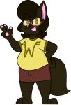 2017 3_toes 4_fingers alpha_channel anthro barefoot belly biped black_eyebrows black_eyelashes black_nose bottomwear breasts brown_body brown_bottomwear brown_clothing brown_ears brown_fur brown_hair brown_skirt brown_tail brown_tuft cadence_bonaventura cat_tail cheek_tuft chokovit_(artist) clothed clothed_anthro clothed_female clothing colored digital_drawing_(artwork) digital_media_(artwork) domestic_cat eyebrow_through_hair eyebrows eyewear facial_tuft feet felid feline felis female female_anthro fingers fluffy fluffy_tail front_view full-length_portrait fur fur_tuft glasses glistening glistening_eyes glistening_nose glistening_tongue green_eyes hair half-moon_glasses hand_on_hip hi_res long_tail mammal no_pupils overweight overweight_anthro overweight_female pawpads pink_eyewear pink_glasses pink_inner_ear pink_pawpads pink_tongue portrait raised_eyebrow shirt simple_background skirt small_breasts solo standing t-shirt tail toes tongue tongue_out topwear translucent translucent_hair transparent_background tuft yellow_clothing yellow_sclera yellow_shirt yellow_t-shirt yellow_topwear york_chocolate