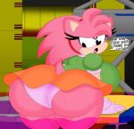 2024 3barts 5_fingers absurd_res accessory amy_rose anthro bent_over big_breasts big_butt black_eyes bottomwear breasts bubble_butt butt classic_amy_rose classic_sonic_(universe) clothing curvy_figure detailed_background dialogue digital_drawing_(artwork) digital_media_(artwork) dress english_text eulipotyphlan eyelashes female fingers fur gloves hair hair_accessory hairband handwear hedgehog hi_res huge_breasts huge_butt leaning leaning_forward looking_back mammal miniskirt motion_lines multicolored_body multicolored_fur open_mouth panties partially_submerged pink_body pink_clothing pink_fur pink_hair pink_panties pink_underwear sega short_tail skirt solo sonic_the_hedgehog_(series) tail tail_motion tailwag tan_body tan_fur text thick_thighs tongue two_tone_body two_tone_fur underwear voluptuous water wet wet_body wet_fur wide_hips