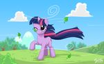  cloud cutie_mark equine female feral friendship_is_magic fur grass hair horn horse leaf mammal my_little_pony mysticalpha one_eye_closed pony purple_eyes purple_fur sky solo tree twilight_sparkle_(mlp) two_tone_hair unicorn wind wood 