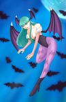  animal_print bad_id bad_pixiv_id bangs bare_shoulders bat bat_print bat_wings blunt_bangs boots breasts bridal_gauntlets cleavage collarbone demon_girl elbow_gloves full_moon gloves green_eyes green_hair head_wings highres leotard long_hair medium_breasts moon morrigan_aensland open_mouth pantyhose print_legwear purple_wings solo succubus usablack vampire_(game) wings 