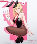  1girl animal_ears blonde_hair cesar_art456 collar highleg highres kitagawa_marin long_hair looking_at_viewer necktie playboy_bunny rabbit_ears red_eyes red_necktie shadow solo sono_bisque_doll_wa_koi_wo_suru speech_bubble tongue tongue_out v white_collar wrist_cuffs 