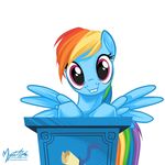  equine female feral friendship_is_magic fur hair horse looking_at_viewer mammal multi-colored_hair my_little_pony mysticalpha pegasus plain_background podium pony purple_eyes rainbow_dash_(mlp) rainbow_hair smile solo white_background wings 