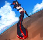  1girl black_thighhighs closed_mouth cloud cloudy_sky crossed_arms day from_side frown groin highres hong_doo kill_la_kill long_sleeves matoi_ryuuko meme microskirt multicolored_hair navel outdoors profile red_hair red_thighhighs short_hair skirt sky solo thighhighs two-tone_hair 