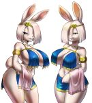 2024 alpha_channel anthro armlet big_breasts breasts buckteeth chochi clothed clothing coronet duo female fur hair huge_breasts lagomorph leporid looking_at_viewer mammal meria_(chochi) navel rabbit simple_background skimpy solo teeth teria_(chochi) transparent_background white_body white_fur white_hair