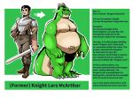 anthro before_and_after belly belly_tattoo breasts claws clothed clothing colored coolietf dragon english_text facial_hair goatee hi_res horn human lars_(coolietf) male mammal melee_weapon moobs mostly_nude non-mammal_breasts obese obese_anthro obese_male overweight overweight_anthro overweight_male solo species_transformation sword tattoo text transformation weapon