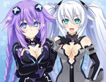  bad_id bad_pixiv_id black_heart blue_eyes braid breasts cleavage kami_jigen_game_neptune_v long_hair medium_breasts multiple_girls neptune_(series) open_mouth purple_hair purple_heart sd smile twin_braids twintails white_hair 