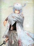  artist_request gintama headband japanese_clothes joui katana male_focus red_eyes sakata_gintoki silver_hair solo sword weapon white_hair 