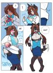 2023 absurd_res anthro big_breasts blackshirtboy blue_bottomwear blue_clothing blue_eyes blue_skirt blush bottomwear bra breast_expansion breasts brown_body brown_fur brown_hair canid canine canis clothing collar comic cursed_collar digital_media_(artwork) domestic_dog exclamation_point expansion female fur growth hair hi_res human human_to_anthro legwear long_hair looking_at_viewer mammal onomatopoeia open_mouth pantyhose question_mark simple_background skirt solo sound_effects species_transformation surprise tail tail_growth text torn_clothing transformation underwear