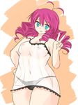  1girl blue_eyes breasts curvy drill_hair isuzu_emi large_breasts pink_hair tenjou_tenge 