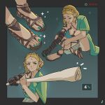 2023 5_toes absurd_res alternate_costume blonde_hair breasts clothing club_(weapon) colored_nails feet female foot_focus footwear hair hi_res humanoid humanoid_feet humanoid_pointy_ears hylian melee_weapon mohoshadream nails nintendo one_breast_out plantigrade princess_zelda sandals solo tattoo tears_of_the_kingdom the_legend_of_zelda toes weapon