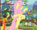  avian bird butt cute cutie_mark equine eyes_closed feathers female feral flower fluttershy_(mlp) friendship_is_magic hair horse lagomorph mammal my_little_pony niggerfaggot outside peewee_(mlp) pegasus philomena_(mlp) phoenix pink_hair pony rabbit wings 