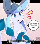 2023 blue_body blue_eyes blush dialogue digital_media_(artwork) eeveelution english_text generation_4_pokemon glaceon kinozel nintendo open_mouth paws pokemon pokemon_(species) signature solo speech_bubble text