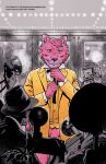 2018 adjusting_tie anthro camera camera_flash clothing comic cover cover_art cover_page dc_comics digital_media_(artwork) evan_shaner exit_stage_left:_the_snagglepuss_chronicles felid fur greyscale_background hanna-barbera hi_res male mammal necktie official_art outside pantherine pink_body pink_fur snagglepuss solo suit