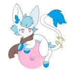 3_fingers 3_toes absurd_res blue_body blue_fur blue_hair bubble cheek_tuft facial_tuft feet female feral fingers fur generation_1_pokemon hair head_tuft hi_res inner_ear_fluff legendary_pokemon liilete_(mew) mew_(pokemon) nintendo paws pink_eyes pokemon pokemon_(species) ring scarf simple_background solo tail tail_tuft toes tuft unknown_artist white_background white_body white_fur