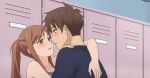  1boy 1girl animated animated_gif breasts brown_eyes brown_hair hetero kiss long_hair non-web_source overflow_(hentai) sex 