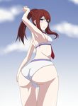  ass bikini blush breasts cloud day from_behind long_hair looking_back makise_kurisu necktie ponytail ribonzu sidelocks sky solo steins;gate swimsuit 