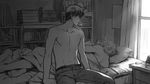  after_sex bad_id bad_pixiv_id bed cigarette denim gintama greyscale hijikata_toushirou jeans male_focus monochrome multiple_boys pants sakata_gintoki shirtless tkr_(lovedelic99) yaoi 