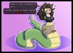 anthro apode armless breasts clothed clothing com50c draconcopode female hair humanoid legless naga reptile scalie serpentine simple_background snake solo species_transformation tail text torn_clothing transformation