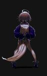  1girl black_background bowl_cut check_copyright copyright_request facing_away from_behind full_body halo highres legs_apart original own_hands_together simple_background skinny solo standing thighhighs unkempt with_handala_pose yashu_(shubewbz) 