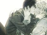  bad_id bad_pixiv_id blush gintama greyscale hijikata_toushirou imminent_kiss male_focus monochrome multiple_boys sakata_gintoki shinsengumi_(gintama) tkr_(lovedelic99) yaoi 