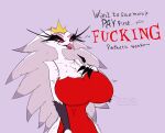 2023 anthro avian big_breasts breasts clothing demon dress english_text female fluffy_chest helluva_boss open_mouth solo stella_(helluva_boss) tagme text vagoncho