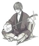  bad_id bad_pixiv_id bandage_over_one_eye barefoot gintama indian_style instrument japanese_clothes kimono male_focus shamisen sitting solo takasugi_shinsuke tkr_(lovedelic99) 