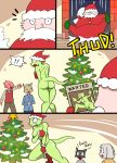 absurd_res anthro bluebirdoasis breasts butt christmas comic covering covering_breasts covering_crotch covering_self embarrassed female glistening glistening_butt group hi_res holidays lizard reptile santa_claus scalie shocked veronica_(bluebirdoasis) wanted_poster