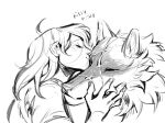 affectionate anthro canid canine canis clothed clothing death_(puss_in_boots) dreamworks duo english_text facial_markings fan_character female fluffy hair head_markings human kissing long_hair male male/female mammal markings mask_(marking) prick_ears puss_in_boots_(dreamworks) scribbleshanks sketch smile text wolf