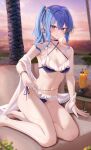  1girl alternate_costume bare_shoulders bikini blue_bikini blue_eyes blue_hair blush breasts closed_mouth highres hololive hoshimachi_suisei looking_at_viewer navel ru_zhai shawl small_breasts solo stomach swimsuit tagme virtual_youtuber white_shawl 