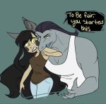 anthro black_hair clothing disney duo female grey_body hair lizard male potatobug reptile scalie septarian shirt size_difference star_vs._the_forces_of_evil tank_top toffee_(svtfoe) topwear white_clothing white_shirt white_tank_top white_topwear