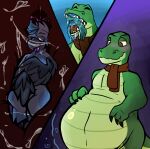 almost_fully_inside ambiguous_gender anthro avian bird bodily_fluids crocodile crocodilian crocodylid duo eyes_closed fully_inside hi_res internal lyle_(lyle_lyle_crocodile) lyle_lyle_crocodile oral_vore reptile saliva scalie skylersnotok vore