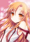  asuna_(sao) bare_shoulders blush brown_eyes brown_hair detached_sleeves long_hair looking_at_viewer nio_(einhorn) smile solo sword_art_online upper_body 