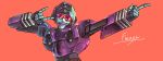  1girl colored_skin frenzy_(transformers) highres humanoid_robot orange_background pink_nails red-framed_eyewear robot robot_girl sarusan4242 science_fiction solo tongue tongue_out transformers transformers:_earthspark 