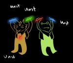 amphibian animated anthro black_background canid canine clothing dancing duo fox fox_mccloud frog glowing glowstick green_clothing jewelry male mammal necklace nintendo orange_clothing rave simple_background slippy_o&#039;donnell slippy_toad star_fox text white_text