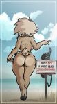 5_fingers absurd_res anthro beach big_breasts big_butt black_hooves blonde_hair border bovid breaking_the_rules breasts brown_body brown_fur butt caprine cel_shading choker collar digital_media_(artwork) female fingers fur genitals goat grass hael_lewen_(character) hael_the_goat hair hi_res hooves horn humanoid jewelry leg_markings mammal markings necklace plant sea seaside shaded short_stack short_tail simple_background slightly_chubby socks_(marking) solo spots spotted_markings tail thick_thighs tuft water white_border yellow_body yellow_fur