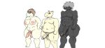 anthro areola balls belly big_balls big_butt big_penis body_hair butt capybara caviid cyra_pictor_(kishukikin) egnatius_pictor_(kishukikin) genitals grey_body group gynomorph hair hair_over_eyes hi_res intersex kishukikin_(artist) male mammal musclegut muscular muscular_male ovidius_pictor_(kishukikin) penis red_eyes rodent slightly_chubby thick_thighs trio vein wide_hips