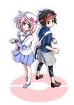  1girl blue_eyes brown_eyes brown_hair hat highres kyouhei_(pokemon) mono_land pink_hair pokemon pokemon_(game) pokemon_bw2 ruri_(pokemon) short_hair shorts smile visor_cap 