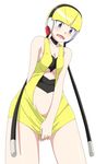  blonde_hair blue_eyes blush bottomless breasts embarrassed headphones kamitsure_(pokemon) no_legwear pokemon pokemon_(game) pokemon_bw ribonzu shirt_pull short_hair solo wire 