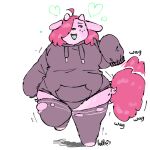 anthro belly big_belly big_breasts big_tail boppee bovid bovine breasts bulge canid canine canis cattle clothing domestic_dog female fur gynomorph hi_res hoodie hybrid intersex legwear mammal one_eye_obstructed overweight overweight_anthro overweight_female pink_body pink_fur ripped_thigh_highs rose_(boppee) solo tail thick_thighs thigh_highs topwear torn_clothing underwear