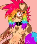 2023 anthro blood bodily_fluids brown_body brown_fur canid canine canis domestic_dog duo fur gore hair hi_res male mammal multicolored_hair nipples pink_nipples rainbow_hair scar scene_hair scene_kid self_harm sparkledog tan_body tan_fur wastepaw