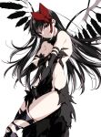  1girl akemi_homura akuma_homura backless_outfit black_hair black_thighhighs black_wings highres long_hair looking_at_viewer mahou_shoujo_madoka_magica mahou_shoujo_madoka_magica:_hangyaku_no_monogatari misteor red_eyes red_ribbon ribbon smile solo tagme thighhighs thighs white_background wings 
