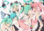  6+girls :d anger_vein aqua_eyes aqua_hair blue_eyes blue_hair blush chibi crown dual_persona fang green_hair hachune_miku hatsune_miku heart highres kamo_kamen long_hair looking_at_viewer multiple_girls multiple_persona musical_note open_mouth pink_eyes pink_hair project_diva_(series) project_diva_2nd sakura_miku selfcest smile sparkle star thighhighs twintails very_long_hair vocaloid world_is_mine_(vocaloid) yellow_(vocaloid) yuki_miku yuri zettai_ryouiki 