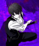  black_hair fighting_stance gintama hijikata_toushirou katana male_focus ogsan purple_background shinsengumi_(gintama) solo sword vest weapon zoom_layer 