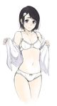  3: black_hair bow bow_panties bra breasts cleavage collarbone dress_shirt eyebrows hair_ornament korisei lingerie medium_breasts microne_magazine navel no_pants open_clothes open_shirt original panties shirt short_hair simple_background sketch skull_hair_ornament solo tears underwear underwear_only undressing white_background white_bra white_panties 