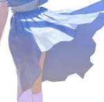  1girl bare_arms blue_skirt blue_vest clothes_lift commentary_request kneehighs korean_commentary leetaebaek lower_body medium_skirt original pleated_skirt shirt short_sleeves simple_background skirt skirt_lift skirt_set socks solo vest white_background white_shirt white_sleeves white_socks 