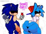 &lt;3 &lt;3_eyes 2023 anthro anthro_on_anthro anthrofied balls bent_over big_butt big_penis black_clothing black_nose black_panties black_sclera black_underwear blue_balls blue_body blue_clothing blue_fur blue_hat blue_headwear blush bodily_fluids bouncing_butt boyfriend_(fnf) breath butt clothed clothing condom cookizzz222 drooling electronics encore_boyfriend_(fnf_mod) erection eulipotyphlan friday_night_funkin&#039; fur genitals girly grin half-closed_eyes hat headgear headwear hedgehog hi_res holding_condom holding_microphone holding_object huge_butt huge_penis huge_thighs humanoid_genitalia humanoid_penis imminent_sex looking_at_another looking_back looking_down male male/male mammal microphone narrowed_eyes panties panties_down partially_clothed penis red_clothing red_eyes red_hat red_headwear red_penis saliva sega sexual_barrier_device sharp_teeth shirt smile sonic.exe sonic.exe_(creepypasta) sonic_the_hedgehog sonic_the_hedgehog_(series) tan_body tan_fur tan_inner_ear tan_penis teeth thick_thighs tight_clothing topwear twerking underwear underwear_down vein veiny_penis white_body white_clothing white_fur white_shirt white_topwear wide_hips