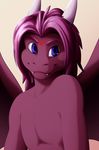  abraxas badge blue_eyes cute dragon grin hair horn invalid_tag male plain_background purple purple_body purple_dragon purple_hair scalie shiuk solo white_background wings 